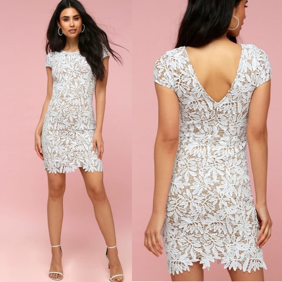 Lulus White and Nude Lace Bodycon Dress - Picture 1 of 8